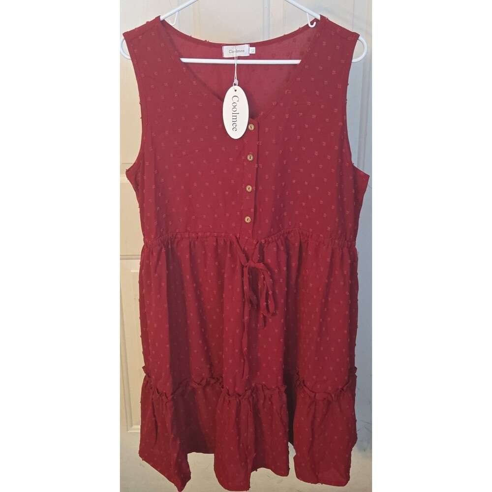 Coolmee Red Dress Size XL Button up Pull over Sleeve Less NWT New